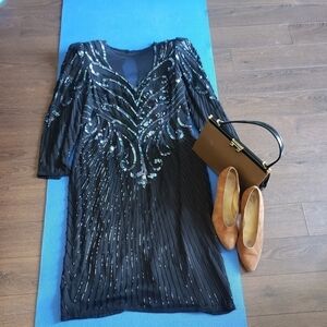 A.J. Bari Black and Blue Midi Dress